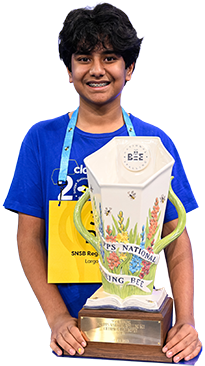 2023 Scripps National Spelling Bee Champion Dev Shah with Scripps Cup