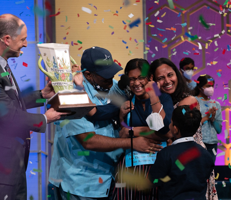 2022 Scripps National Spelling Bee Champion Harini Logan and her family