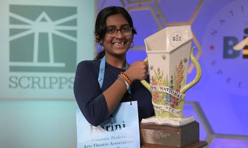 2022 Scripps National Spelling Bee Champion Harini Logan and the Scripps Cup
